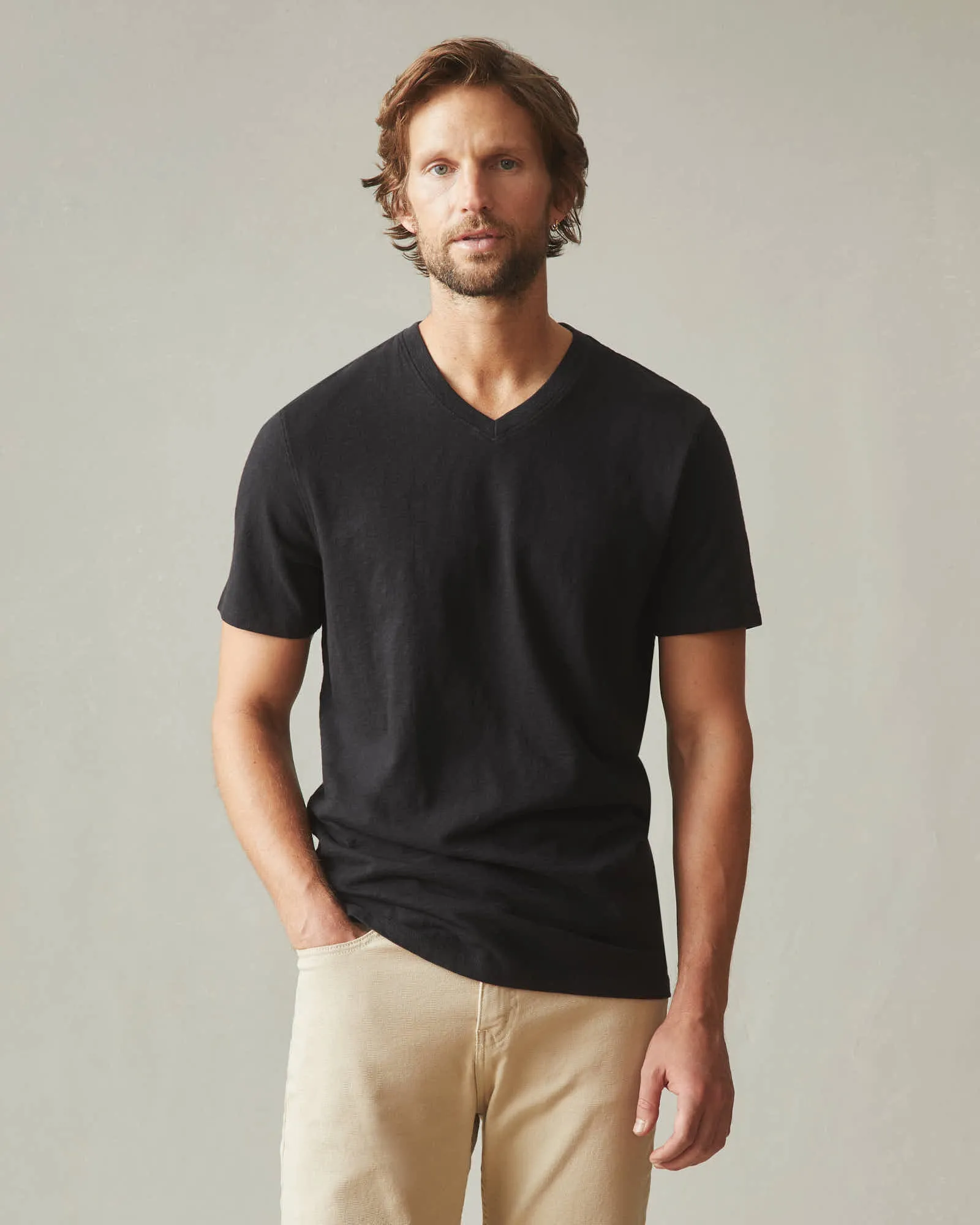 Premium Slub V-Neck Tee - Black