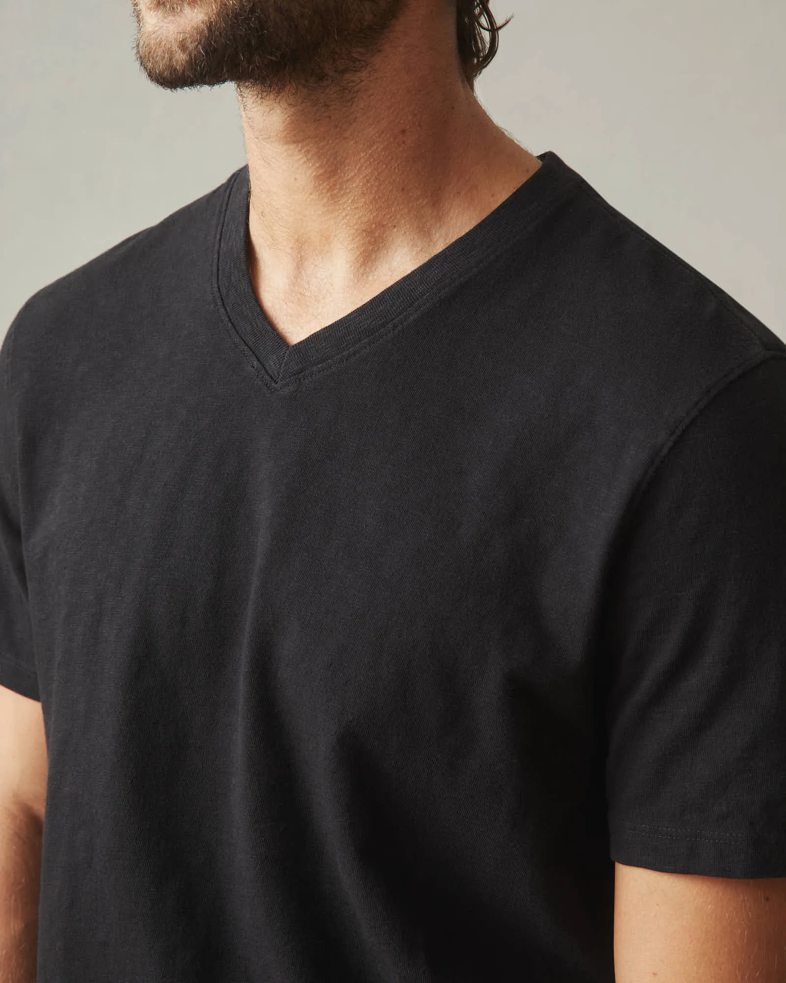 Premium Slub V-Neck Tee - Black