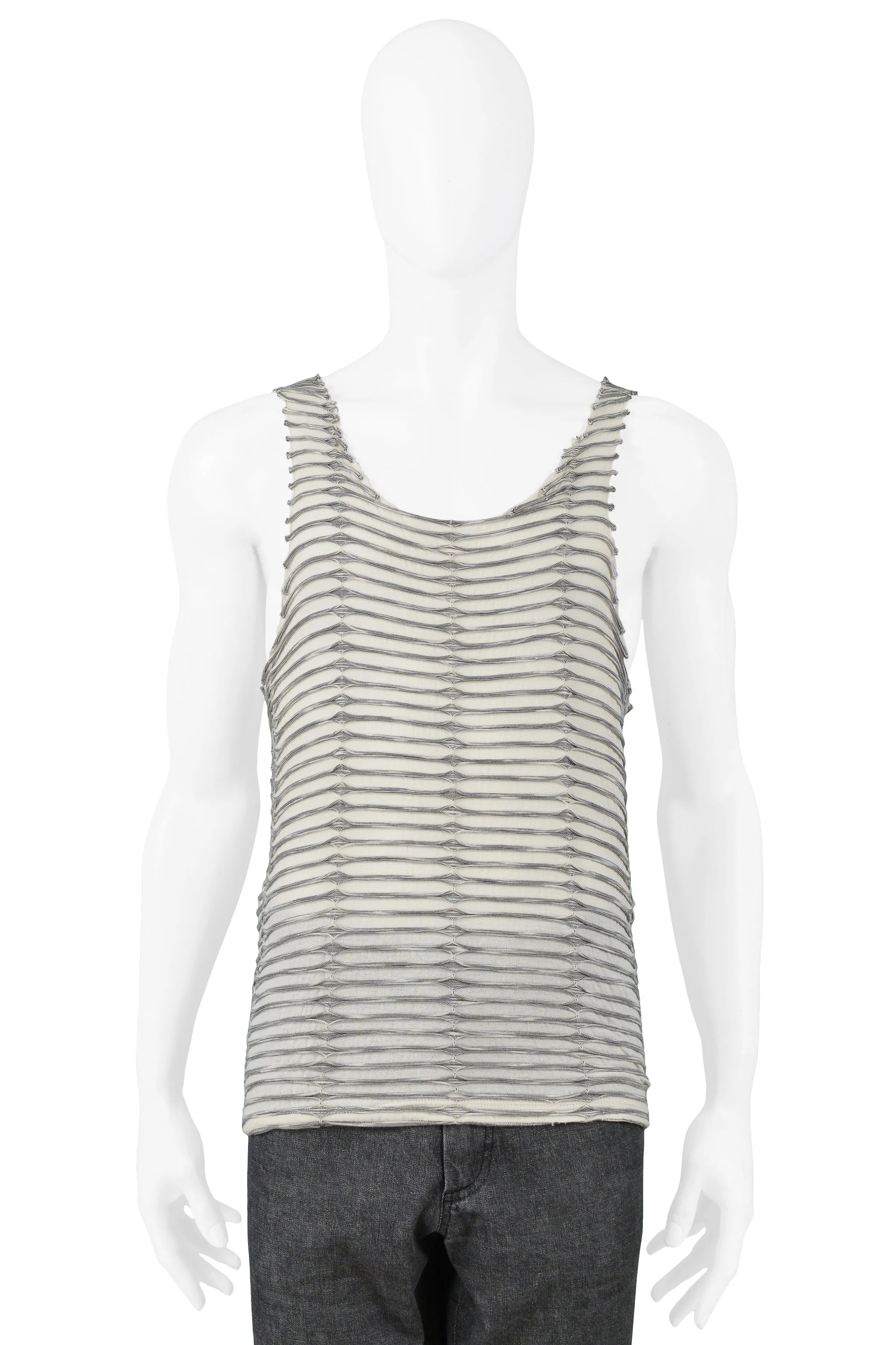 RAF SIMONS IVORY TANK WITH GREY FOLDS 2006