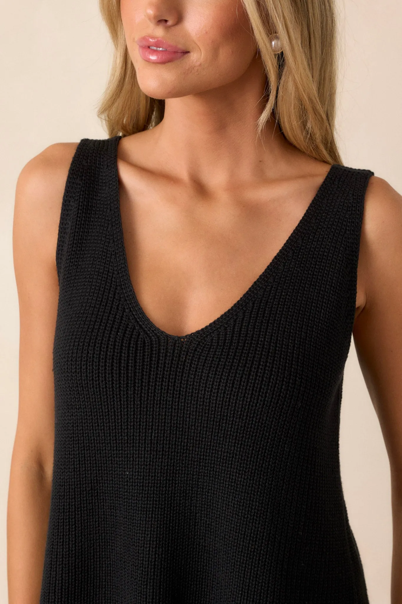 Retro Radiance Black Knit Tank Top