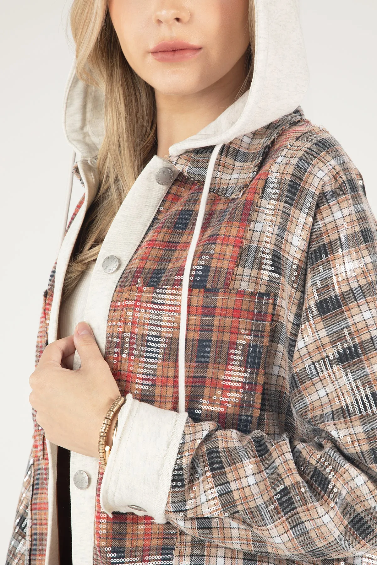 Sequin Overlay Plaid Jacket