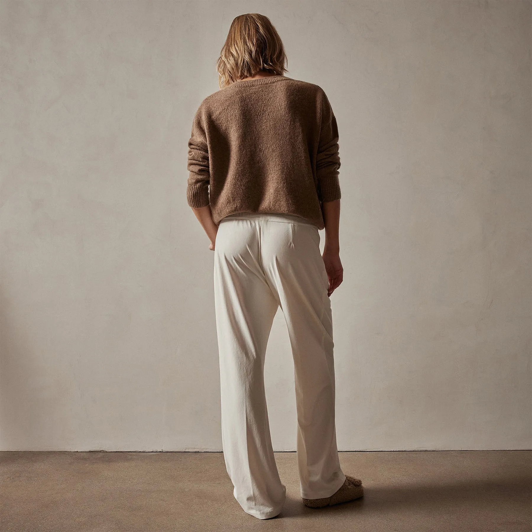 Single Pleat Knit Dress Pant - Ivory