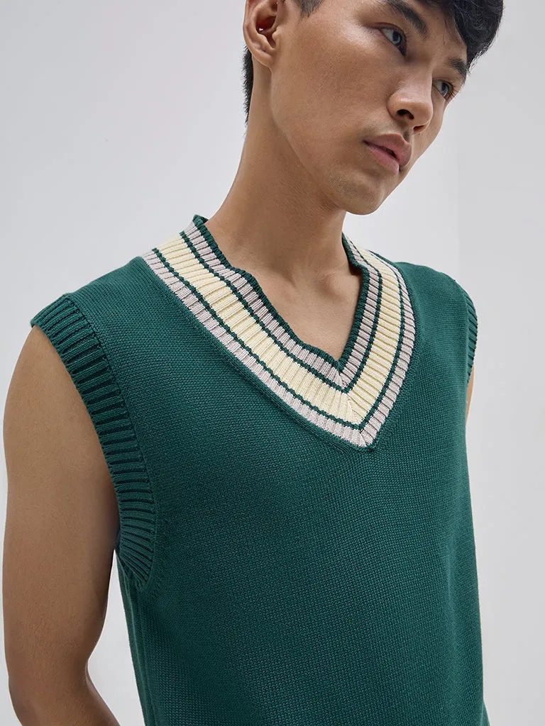 Studiofit Green Ribbed Relaxed-Fit Vest-Style Sweater