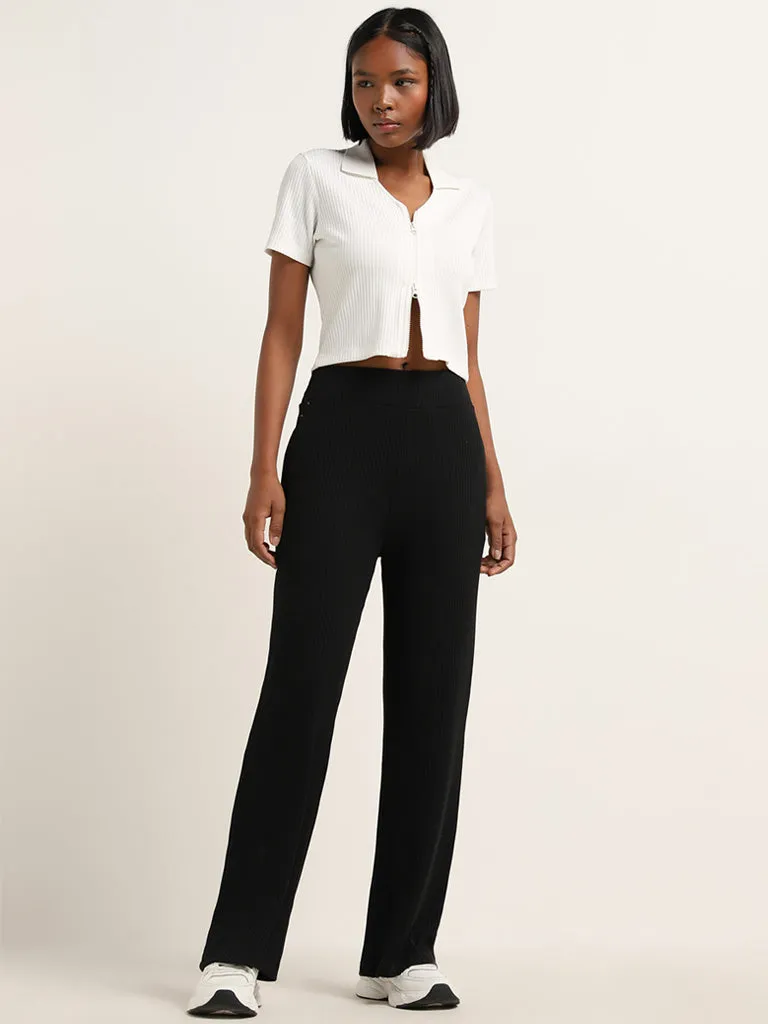 Studiofit Off-White Ribbed Cotton Blend Top