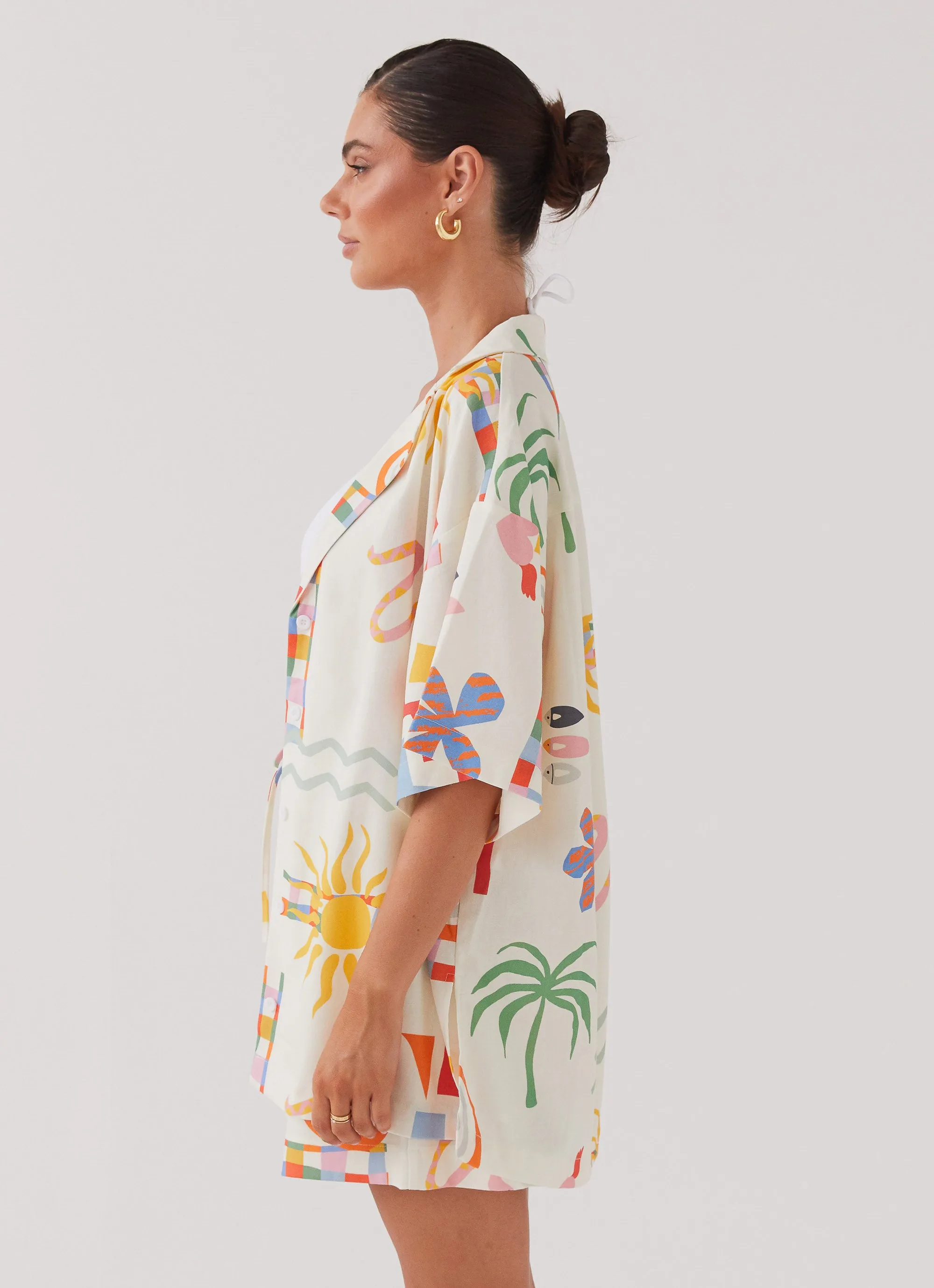 Tallulah Linen Oversized Shirt - Summer Palm