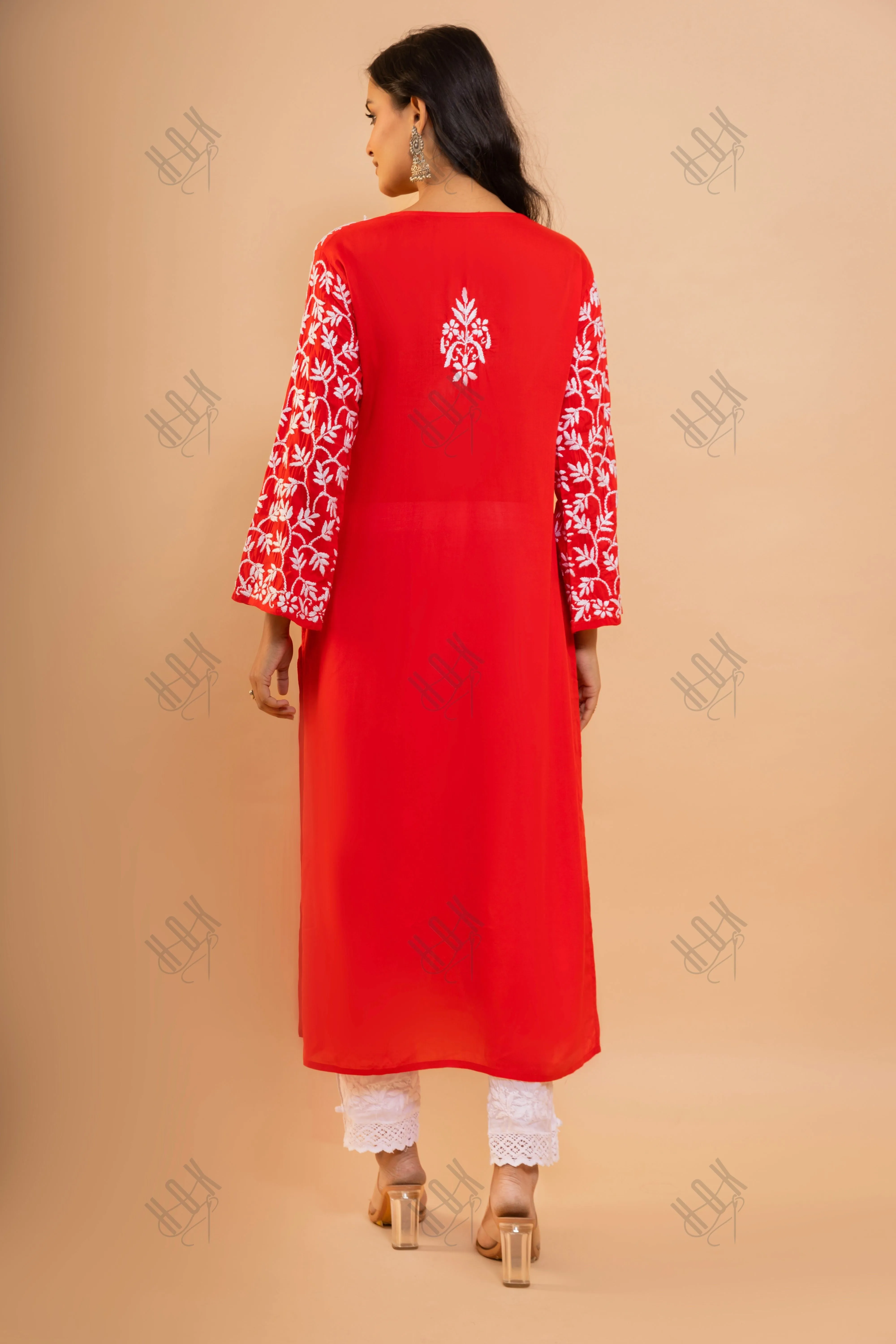 Tanu in Chikankari Radiant Red Modal Cotton Kurta