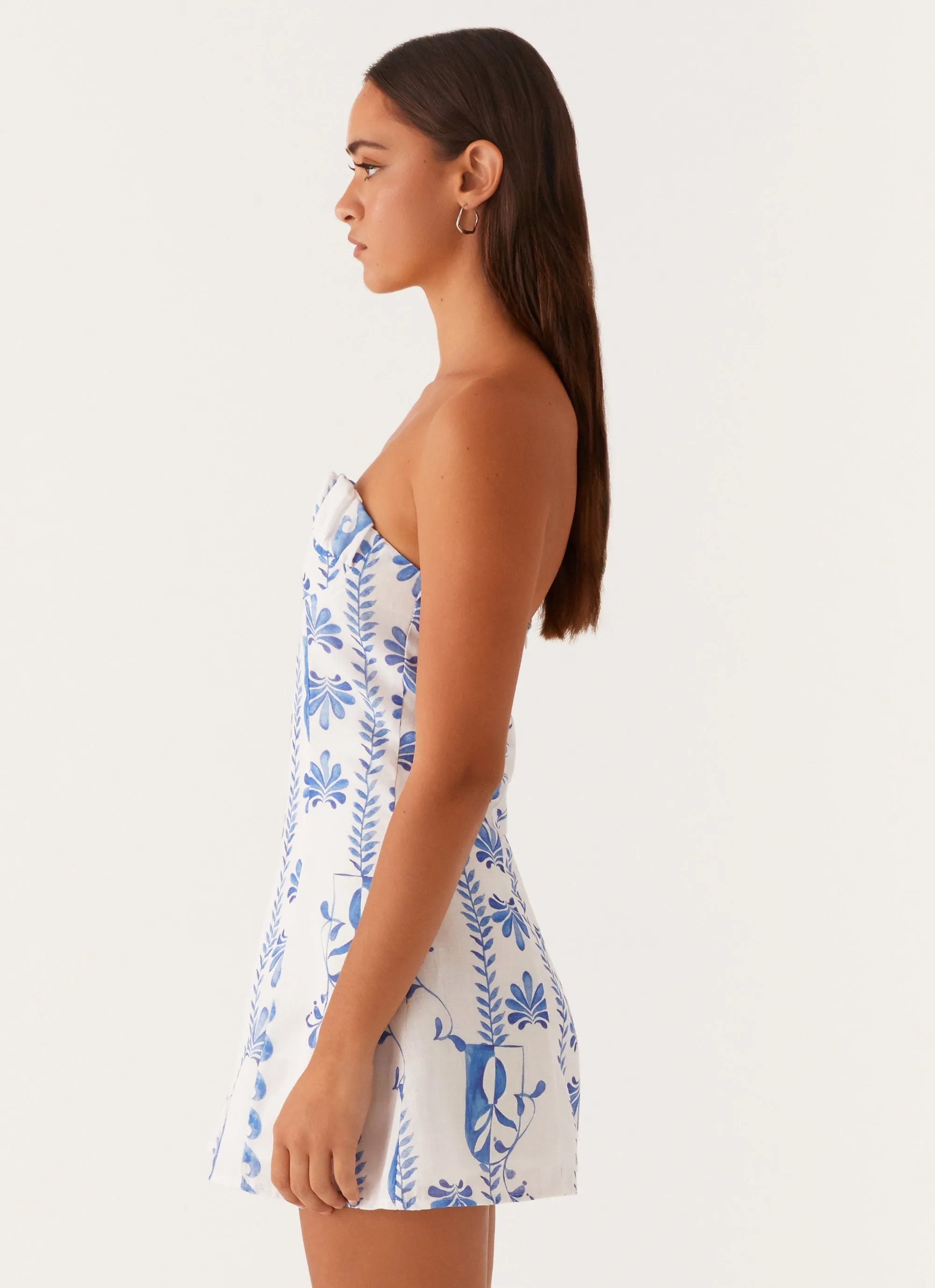 Tayla Linen Mini Dress - Floral Wave