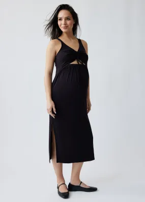 The Peekaboo Black Midi Maternity Dress