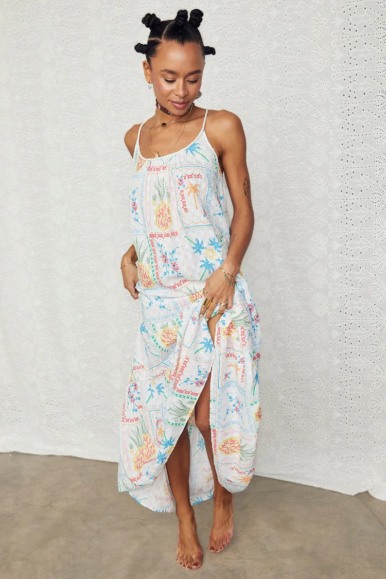 White Island Cross Stitch Maxi Dress