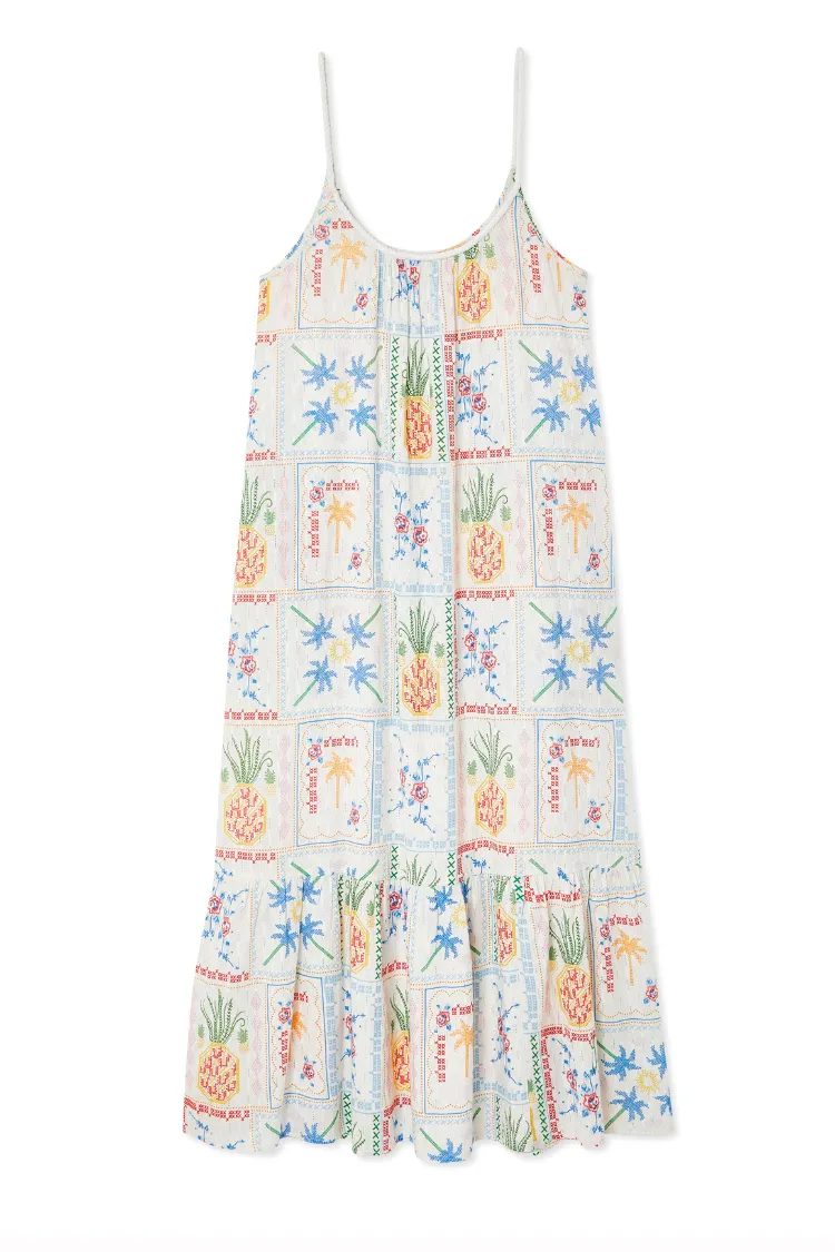 White Island Cross Stitch Maxi Dress