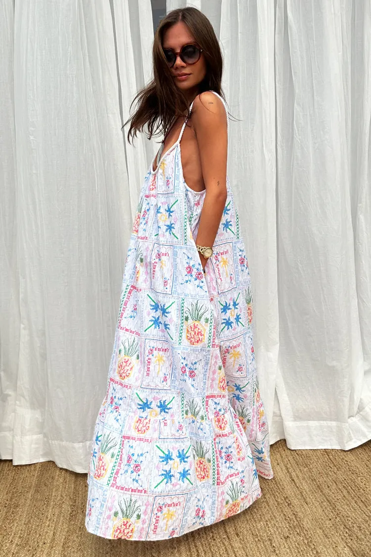 White Island Cross Stitch Maxi Dress