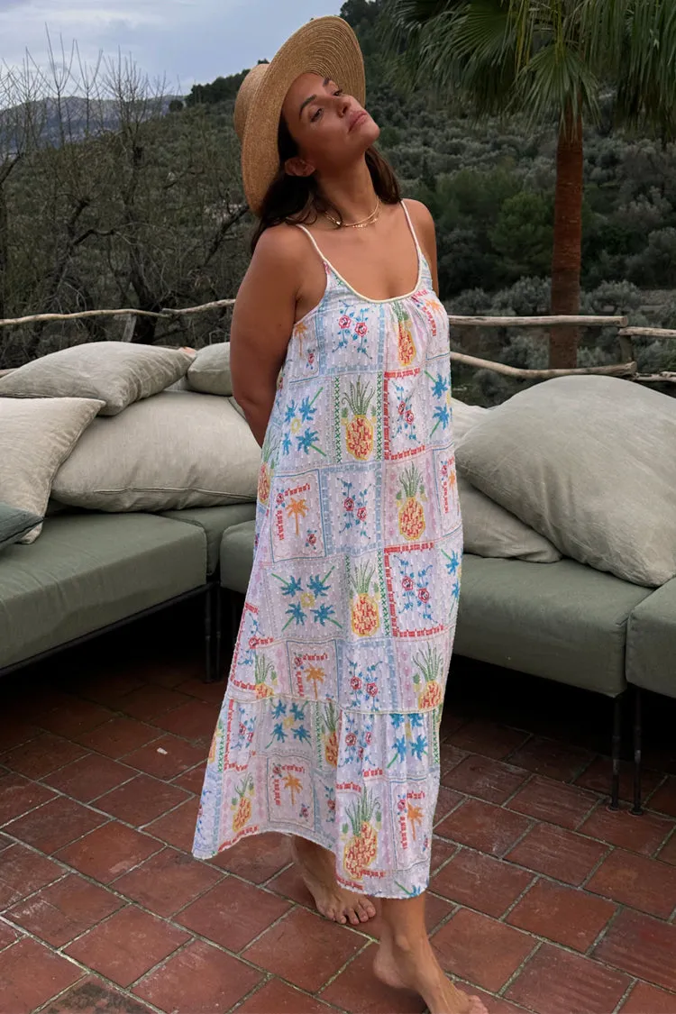 White Island Cross Stitch Maxi Dress