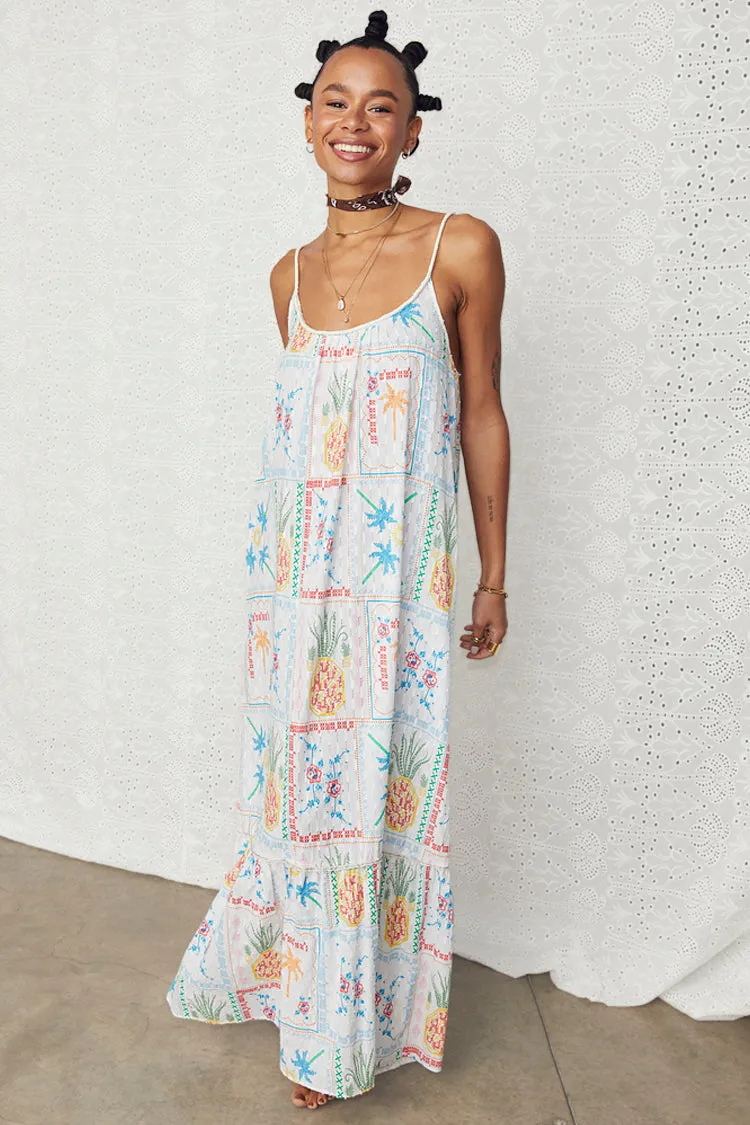 White Island Cross Stitch Maxi Dress