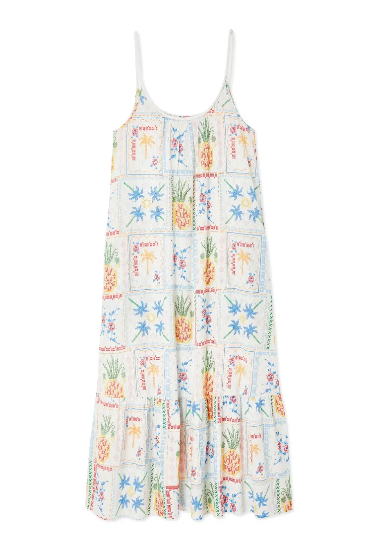 White Island Cross Stitch Maxi Dress