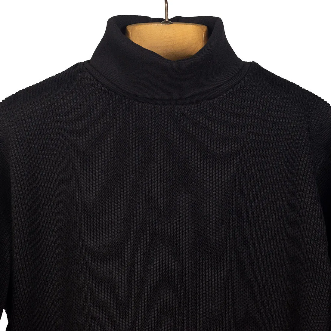 Wide-wale ribbed cotton turtleneck in black