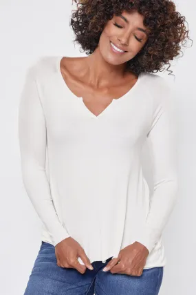 Women's Long Sleeve Ribbed Tee With Notched Collar Deal