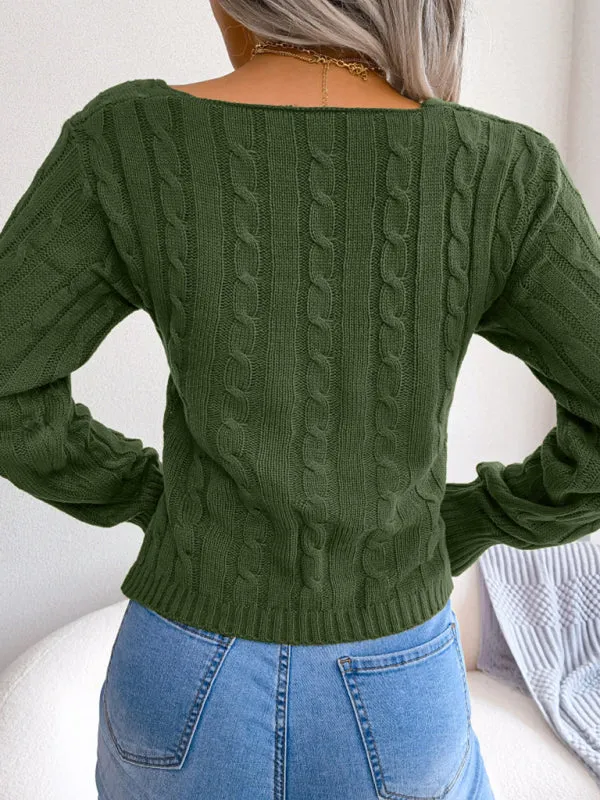 Women's V-Neck Cross Over Front Twist Ribbed Jumper