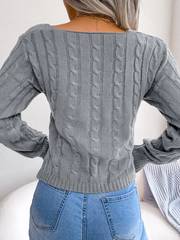 Women's V-Neck Cross Over Front Twist Ribbed Jumper