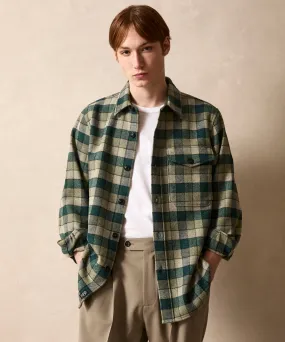 Wool Plaid Utility Shirt Jacket in Grey